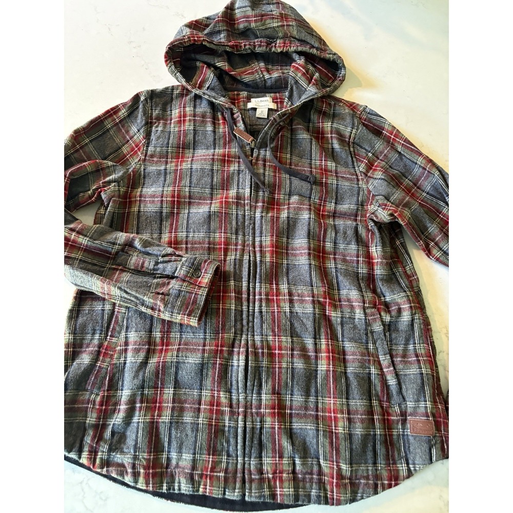 L.L Bean Women's M Scotch Plaid Flannel Shirt Relaxed Zip Hoodie Gorpcore Jacket